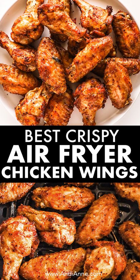 Crispy air fryer chicken wings are so easy to make at home. They're crispy, delicious and made with just a few seasonings. I love serving these with dipping sauce! They're great as an appetizer or a meal. Air Fryer Oven Chicken Wings, Air Fryer Baked Chicken Wings, Crispy Air Fryer Chicken Wings Recipe, Easy Air Fryer Chicken Wings Recipe, Air Fry Chicken Wings Recipe, Easy Chicken Wings In Air Fryer, Chicken Wings In An Air Fryer, Chicken Wing In Air Fryer, Chicken Wings In Airfryer