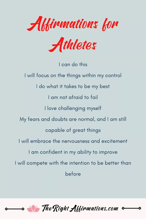 150 Affirmations for Athletes For Peak Performance - The Right Affirmations Sports Affirmations Inspirational Quotes, Advice For Athletes, Mental Toughness Affirmations, Athlete Encouragement Quotes, Cheerleading Affirmations, Prayers For Athletes Sports, Positive Sport Affirmations, Prayer For Track Meet, Goals For Athletes