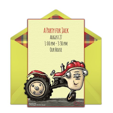 Otis The Tractor, Tractor Invitations, Tractor Birthday Party, Tractor Party, Farm Themed Birthday Party, Tractor Birthday, Construction Birthday Parties, Birthday Cards For Boys, Construction Birthday