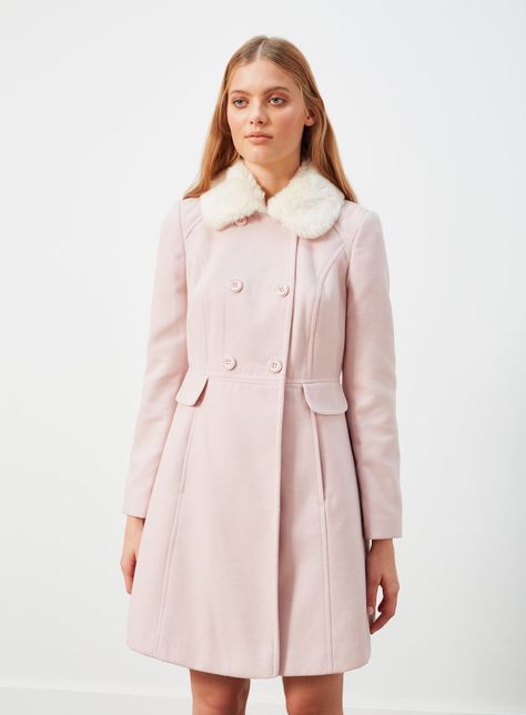 Pink Winter Coat, Collar Coat, Collared Coat, Girly Fashion, Girly Outfits, Women's Coats, Kawaii Fashion, Fur Collar, Fur Trim