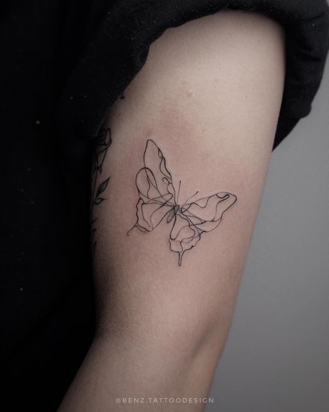 Unique Fine Line Butterfly Tattoo, Fineline Tattoo Ideas Forearm, Unique Fineline Tattoo, Butterfly Tattoo Linework, Small Fine Line Butterfly Tattoo, Fine Line Butterfly Tattoo Design, Big Fine Line Tattoo, Butterfly Line Art Tattoo, Line Art Butterfly Tattoo