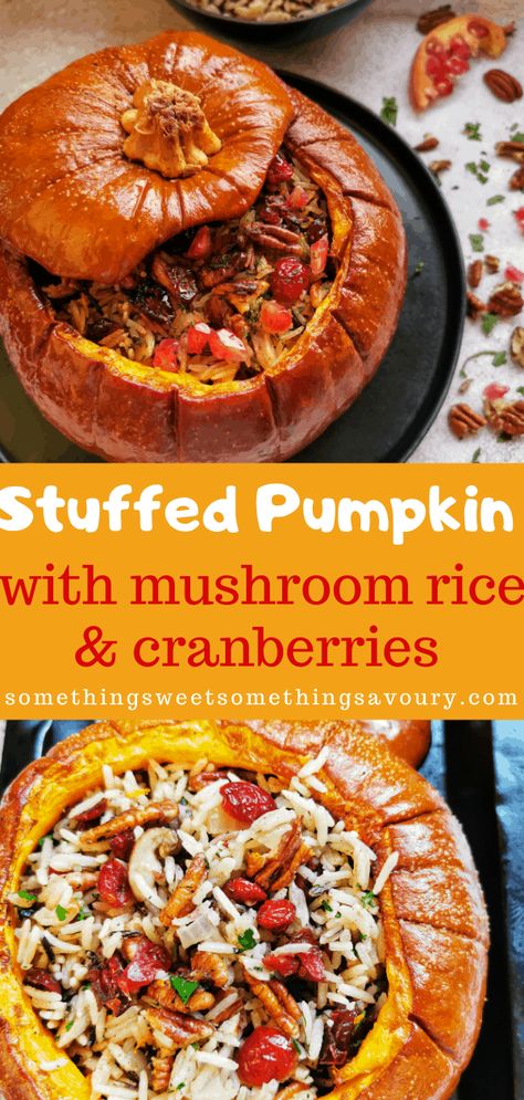 Stuffed Pumpkins, Pumpkin Recipes Dinner, Stuffed Pumpkin, Vegan Pumpkin Recipes, Pumpkin Recipes Healthy, Savory Pumpkin Recipes, Mushroom Rice, Vegan Christmas Recipes, Vegan Thanksgiving Recipes