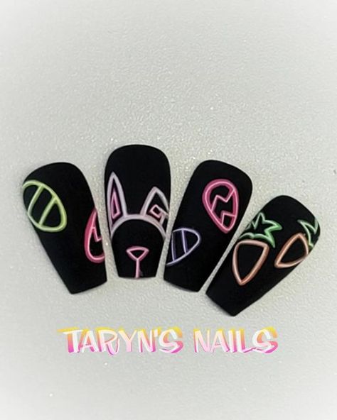 Neon Sign Nails Designs, Neon Light Nail Art, Neon Lights Nails, Neon Sign Nail Art, Neon Light Nails, Bunny Nails, Easter Nail Designs, Easter Nail Art, Light Nails