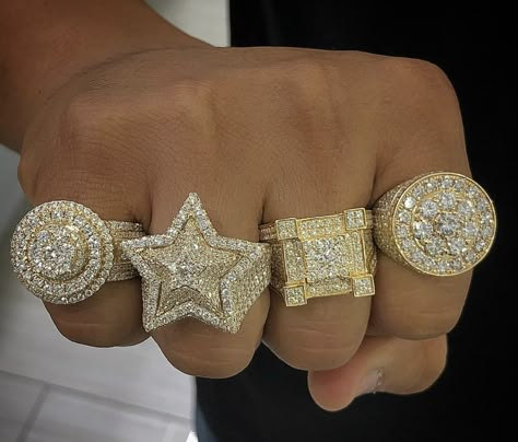 Iced Out Rings Women, Rapper Rings, Rapper Jewelry, Mens Diamond Wedding Bands, Expensive Jewelry Luxury, Mens Gold Rings, Dope Jewelry, Unusual Jewelry, Jewelry Fashion Trends