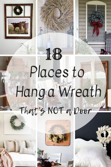 So Many ways to decorate with wreaths! Love all of the wreath inspiration here. 18 places to hang a wreath Wreath Placement Ideas, Wreath In Living Room, Decorating With Wreaths Indoors, Indoor Wreath Ideas Living Rooms, Wreath Wall Decor Living Room, Wreath On Wall, Living Room Wreath, Wreath Living Room, Wreath Inspiration