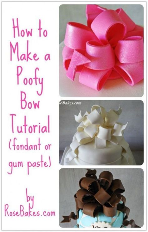 How to make a Poofy Bow, How to Make a Gum Paste Bow, How to Make a fondant Bow. Picture tutorial. #cake #cakedecorating Gum Paste Bow, Fondant Bows, Kue Fondant, Bow Cake, Fondant Bow, Cake With Fondant, Fondant Tutorial, Gum Paste Flowers, Modeling Chocolate