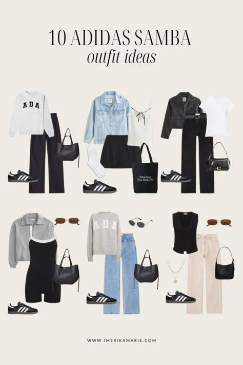 STYLE Archives | Erika Marie Outfits With Sambas Black, Spring Samba Outfit, Black Sambas Outfit Summer, Outfits For Sambas, How To Style Black Sambas, Samba Outfit Black, Black Sambas Adidas Women Outfit, Black Trainers Outfit, Black Samba Adidas Outfit