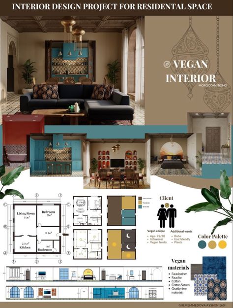 bohemian interior vegan Interior Design Project Poster, Hybrid Workspace, Interior Design Magazine Layout, Vegan Interior Design, Architectural Sheets, 5star Hotel, Interior Design Competition, Amazing Interiors, Standee Design