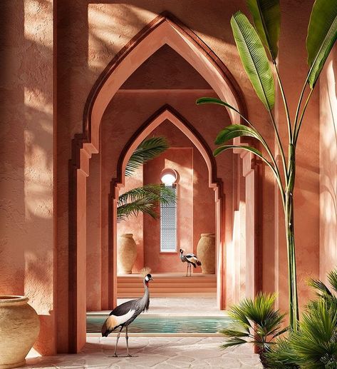 Riad Marrakech, Case Study Houses, Pink Palace, Moroccan Interiors, Patio Interior, Moroccan Design, Islamic Architecture, Design Living, Hippie Chic