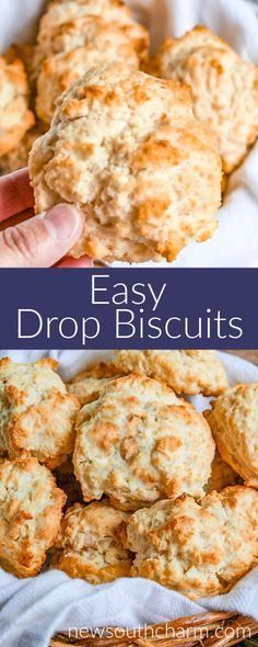 This recipe for Easy Drop Biscuits from New South Charm is a long time family favorite. These biscuits are the perfect addition to breakfast, brunch or dinner. Give this easy bread recipe a try! Dump Biscuits Easy, Bus Quick Biscuits, Drop Biscuits With Self Rising Flour, Homemade Biscuits Easy Self Rising Flour, 3 Ingredient Drop Biscuits, Single Serve Biscuit Recipe, Quick Drop Biscuits Easy Recipes, East Biscuits Recipe, Quick Easy Biscuits Simple