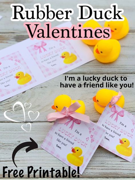 Rubber Duck Valentines attached to rubber duck toys. Rubber Duck Valentine, Duck Valentine, Moms Cooking, Lucky Duck, Printable Valentines Cards, Duck Toy, Duck Recipes, Room Mom, Rubber Ducks