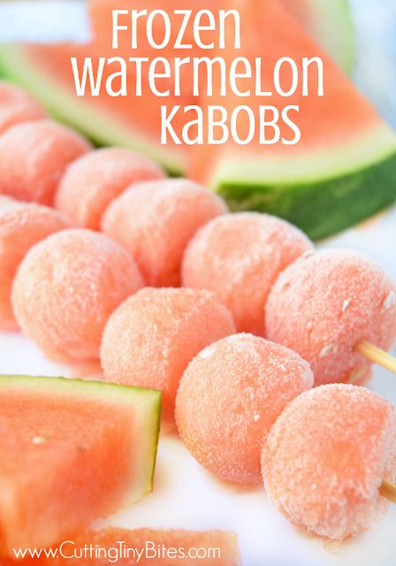 Frozen Watermelon Kabobs. Cold, refreshing ice pop treat for kids in the summer time. Made with fresh fruit, no sugar added, all natural ingredients, and inexpensive! Watermelon Kabobs, Tea Foods, Kids Foods, Festive Recipes, Frozen Watermelon, Kabob Recipes, Summer Things, Ice Pop, Summer Christmas