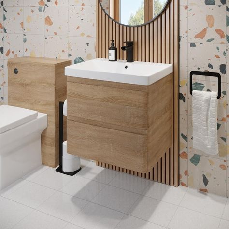 Wetroom Ideas, Wooden Vanity Unit, Oak Vanity Unit, Small Bathroom Interior, Sink Vanity Unit, Oak Bathroom, Wooden Vanity, Small Vanity, Basin Vanity Unit