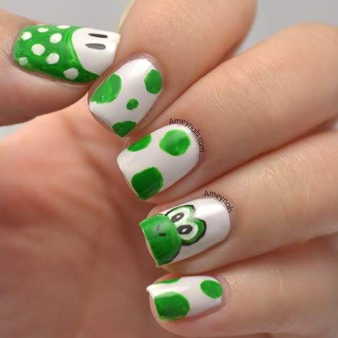 Yoshi Nails Art, Nintendo Nail Art, Yoshi Nails, Coral Nails With Design, Coral Nails, Anime Nails, Hair Problems, Disney Nails, Nail Art Diy