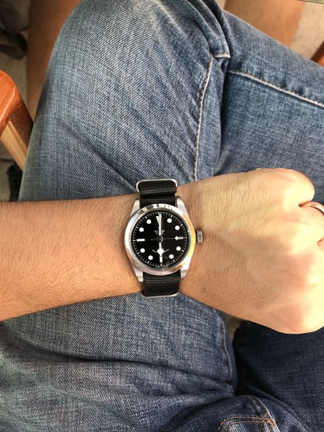 Tudor Black Bay 36, Nato Strap Watches, Tudor Black Bay, Nato Strap, A Black, Time Piece, Leather Watch, Black