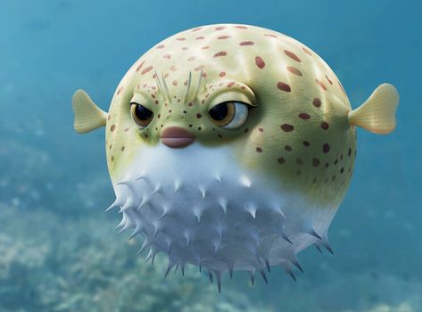 Puffer Fish Photography, Pufferfish Art, Puffer Fish Cartoon, Water Animals Art, Romantic Animals, Desain Editorial, Puffer Fish, Cartoon Pictures, Angler Fish