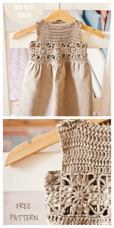 Granny Square Fabric Dress Yoke Free Crochet Patterns - DIY Magazine Robe Diy, Crochet Yoke, Crocheted Dress, Confection Au Crochet, Dress Patterns Free, Haken Baby, Crochet Girls, Crochet Fabric, Crochet Baby Clothes