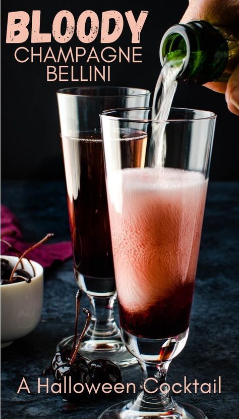 This spooky red champagne bellini is a classy Halloween cocktail recipe with only 3 ingredients. You can swap prosecco, cava or sparkling wine for a cheap and easy Halloween party drink. #halloweendrinkideas Champagne Bellini, Halloween Party Drinks, Champagne Drinks, Halloween Cocktail, Easy Halloween Party, Classy Halloween, Red Champagne, Halloween Wine, Halloween Cocktails