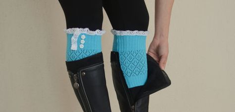 BS5357 -Turquoise knit lace boot cuffs with lace and buttons boho boot socks lace cuffs women's accessory leg warmers christmas gifts Lace Boot Cuffs, Lace Boot Socks, Socks Lace, Boots Boho, Knitted Boot Cuffs, Knitting Lace, Navy Boots, Boot Toppers, Boho Boots