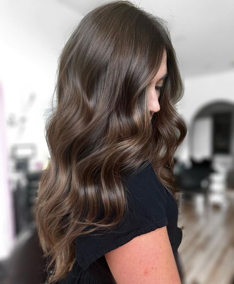 Level 5 Hair, Soft Dimensional Brunette, Winter Brunette, Glossy Brunette Hair, Minimal Highlights Hair Brunettes, Brown Hair Dimension, Hair Inspo Color Brunettes, Old Money Brunette Hair, Wavy Bridal Hair