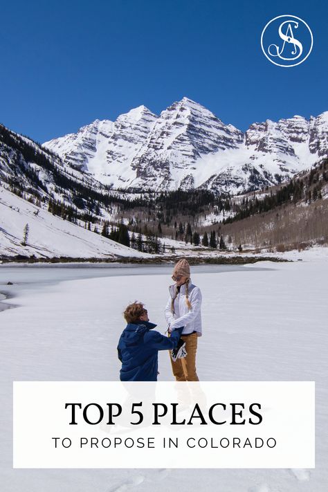 Colorado makes the perfect backdrop for any engagement. From the Front-Range’s insane mountain-landscape to Denver’s refined urban restaurants to the Sand Dunes’ epic terrain, there is no absolutely no shortage of dreamy scenery. For every partnership there is a place in Colorado that is as equally meaningful and memorable to capture your big moment. #proposal #howtheyasked #engagement Colorado Winter Proposal, Snowy Mountain Proposal, Colorado Proposal Ideas, Colorado Proposal, Dreamy Scenery, Maroon Bells Colorado, Places To Propose, Winter Proposal, Elegant Engagement Photos