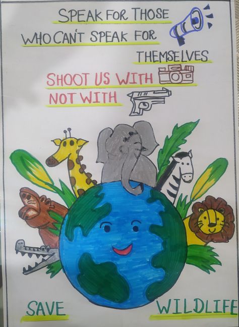 Wild Life Drawings Easy, Global Science Poster, Loss Of Biodiversity Poster, Forest Conservation Poster Ideas, Forest Conservation Poster Drawing, Wild Life Conservation Poster, Wildlife Conservation Poster Drawing, Wildlife Posters Ideas, Poster On Save Animals