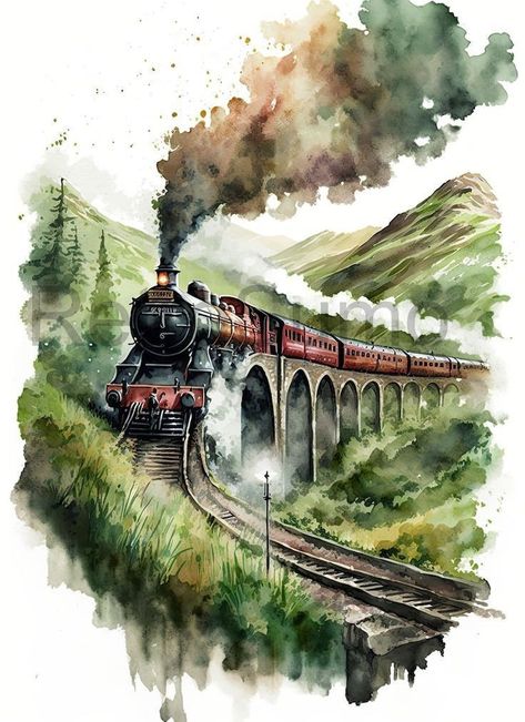 Watercolour Harry Potter, Harry Potter Landscape, Watercolor Hogwarts, Harry Potter Prints, Harry Potter Watercolor, 자작나무 그림, Harry Potter Wall Art, Harry Potter Painting, Harry Potter Print