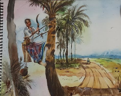 Watercolour painting by #Prwbhat Halder..Kolkata..24/12/2021.. Winter Morning Drawing, Figure Composition, Village Scene Drawing, Composition Drawing, Watercolor Scenery, Composition Painting, Art Assignments, Scene Drawing