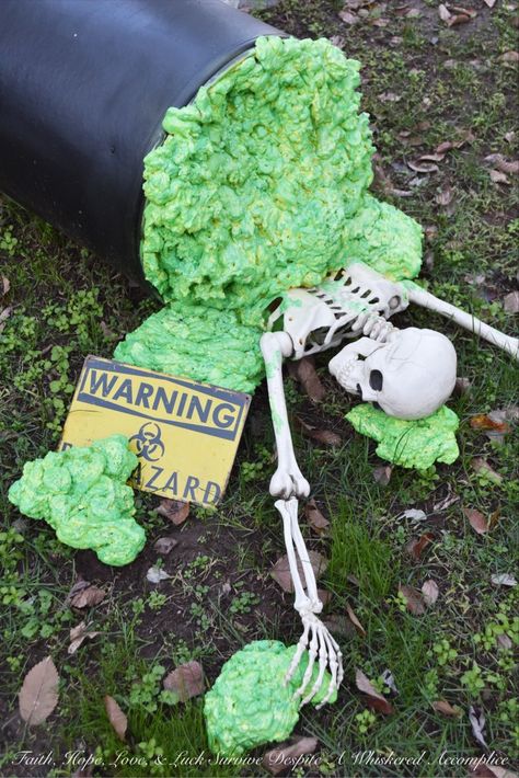 Halloween Biohazard Decor, Halloween Jungle Theme, Bio Hazard Halloween Decor, Toxic Halloween Decorations, Biohazard Halloween Decorations, Mad Scientist Halloween Decorations, Mad Scientist Halloween, Halloween Camping, Alien Halloween