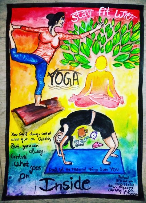 Follow us on Instagram - aashu_arts🌸✨ Poster On Yoga Day Handmade, Yoga Day Posters Drawing, Yoga Poster Drawing, Poster Drawing Competition, Save Earth Drawing, Yoga Drawing, Memory Drawing, India Poster, Earth Drawings