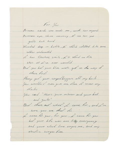 Bruce Springsteen's Handwritten 'Thunder Road' Lyrics Going to Auction - Rolling Stone Thunder Road Bruce Springsteen, Bruce Springsteen Lyrics, Cheshire Smile, Springsteen Lyrics, Bruce Springsteen The Boss, Give Me My Money, Princess Card, Ink Therapy, Stone Sign