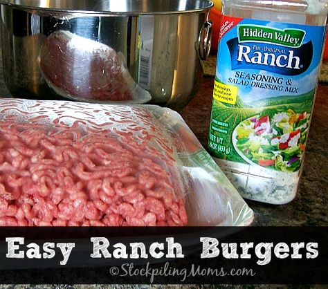 Easy Ranch Burgers Hamburger Recipes Patty, Ranch Burgers, Avocado Egg Bake, Ranch Seasoning Mix, Ranch Recipe, Hamburger Meat Recipes, Grilled Burgers, Hamburger Recipes, Hamburger Meat