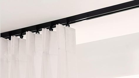 TikTok's IKEA Curtain Track Hack Will Beautifully Transform The Look Of Your Bathroom Ikea Curtain Track, Ikea Curtain Hack, Ikea Curtain, Bathroom Measurements, Ikea Curtains, Curtain Length, Long Curtains, Bathroom Ceiling, Curtain Track