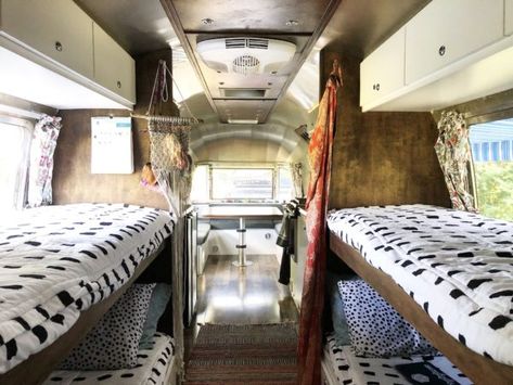 Family of 6 Living and Traveling Full-Time in their 1972 Airstream Trailer Rv Bunk Beds Ideas, Rv Bunk Beds, Vintage Caravan Interiors, Airstream Travel Trailers, Double Bunk Beds, Airstream Remodel, Double Bunk, Airstream Trailer, Airstream Interior