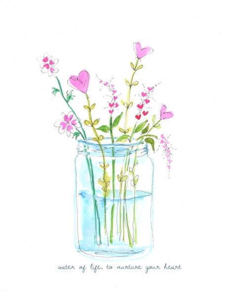 Flowers In A Jar, Drawing Of Flowers, Flowers In Jars, Cat Air, 수채화 그림, Art Et Illustration, Watercolor Inspiration, Watercolor Drawing, In A Jar