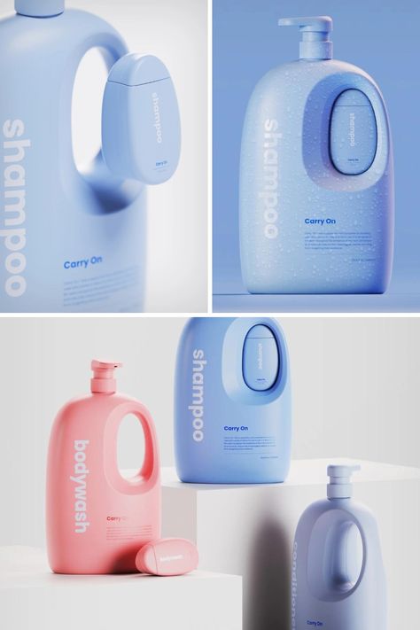 Innovative Bottle Design, Beauty Bottle Design, Shampoo Packaging Design Creative, Colorful Product Design, Innovative Product Design Ideas, Pump Bottle Packaging, Shampoo Bottle Design, Clean Packaging Design, Shampoo Packaging Design