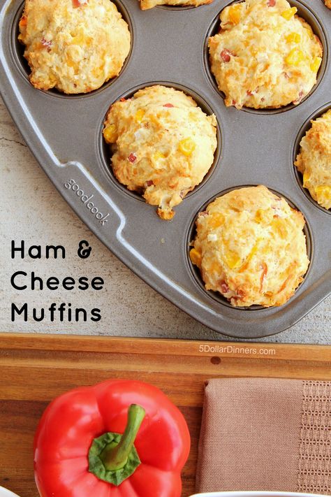 Freezer-Friendly Ham and Cheese Muffins - $5 Dinners Ham And Cheese Muffins, Ham And Egg Casserole, Recipe For Ham, Leftover Breakfast, Egg Mcmuffin, Jo Cooks, Muffin Tin Recipes, Cheese Muffins, Ham Recipes