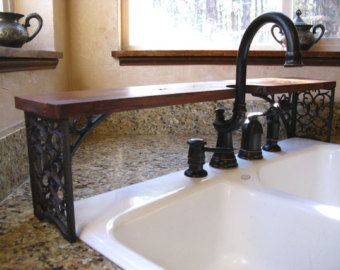 Ornate Over-the-Sink Shelf wrought-iron-look, cutout for faucet - works in tight spaces Custom Size! Over The Sink Shelf Kitchen, Shelf Above Kitchen Sink, Over The Sink Shelf Bathroom, Sink Shelf Bathroom, Shelf Over Sink, Over Sink Shelf, Sink Shelf Kitchen, Bathroom Shelf Ideas, Over The Sink Shelf