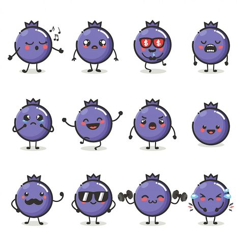 Cute Blueberry, Food Character, Fruit Character, Create A Comic, Cartoon Fruit, Fruit Cartoon, Food Cartoon, Blueberry Fruit, Vector Food