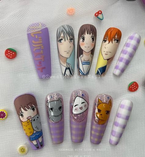 Fruit Basket Nails, Anime Nail Art, Lexi Nails, Anime Nail, Fake Nails Designs, Fruits Basket Anime, Anime Nails, Awesome Nails, Nice Nails