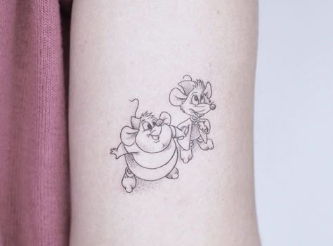 Disney Pair Tattoos, Disney Gus Gus Tattoo, Jaq And Gus Tattoo, Cinderella Jaq And Gus Tattoo, Simple Cinderella Tattoo, Lumiere And Cogsworth Tattoo, Gus Gus Tattoo Cinderella, Cinderella Mice Tattoo, Small Cinderella Tattoos