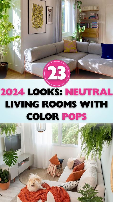 See how simple color splashes can redefine neutral living spaces in 2024. Perfect for homeowners seeking a chic yet lively atmosphere! Cozy Living Rooms With Color, Splash Of Color Living Room, Bold Color Living Room, Minimalist Living Room With Color, Neutral Home With Pops Of Color, How To Add Color To A Neutral Room, White Living Room With Pops Of Color, Pops Of Color Living Room, Adding Color To Neutral Living Room