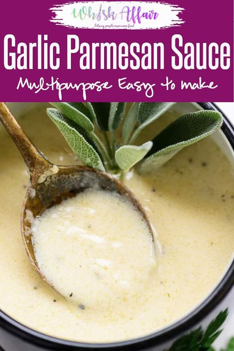 Garlic Parmesan Sauce is a creamy, dense sauce made from garlic and cheese. It is a versatile sauce and can be used to make pizza, pasta, spaghetti, baked vegetables, chicken wings and even rice. So, bookmark my easy recipe to make it at home and cook something special this weekend? Here is how to make Garlic Parmesan Sauce. #Sauce #Whitesauce Parmesan White Sauce, Spaghetti Baked, Parmesan Sauce Recipe, Creamy Garlic Parmesan Sauce, Parmesan Cheese Sauce, Garlic Parmesan Sauce, Parmesan Cream Sauce, Pasta Spaghetti, Alfredo Sauce Recipe