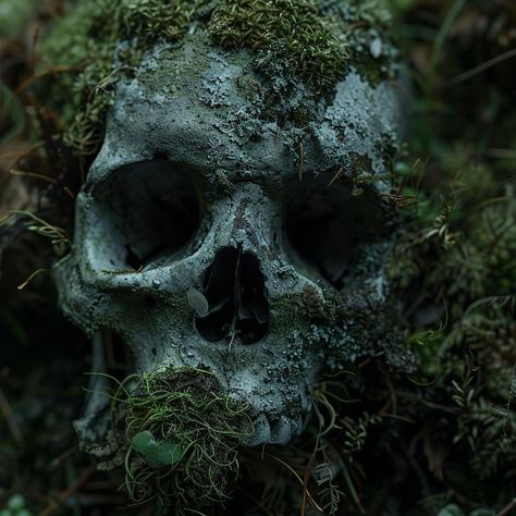 Amidst the whispers of the forest floor, life cloaks the forgotten in a mantle of green. 🌿☠️ #naturetakesover #mossyskull #forestwhispers #earthmagic #lifeafterlife #greenmantle #woodlandsecrets #natureskull #wildernessmysteries #mossandmagic #forgottenbytime #natureheals #forestfindings #mosslover #terralove #enchantedwoods #deepgreen #ecostory #verdantveil #woodlandwonders #naturereclaims #mysticforest #greenwitch #earthspirits #mysticalelements #forestthrone #naturemorte #verdantbones Mossy Skeleton, Mossy Skull, Skull Forest, Skulls Art, Creepy Skull, Diorama Ideas, The Whispers, Forest Floor, Green Witch