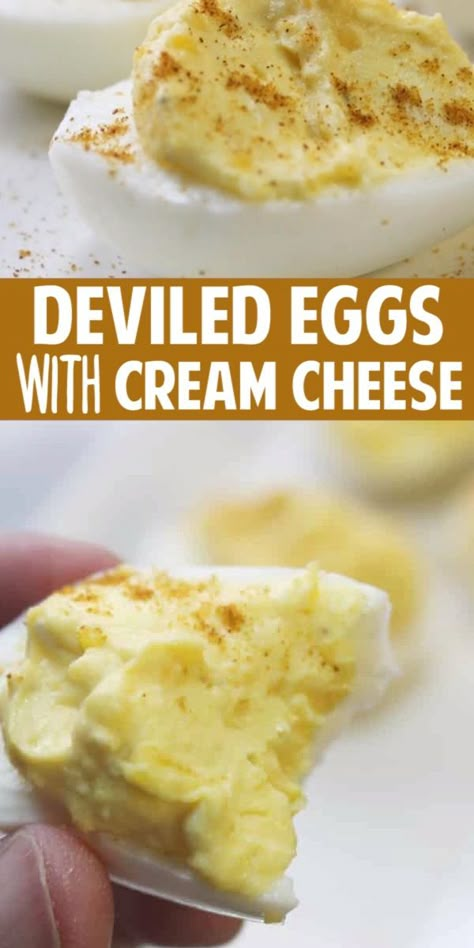 Deviled Eggs with Cream Cheese is a delicious twist to your deviled egg recipe. Creamy, velvety smooth filling that will be the perfect potluck recipe or appetizer to serve up. #deviledeggs #easy #cold #appetizer #potluck #creamcheese Deviled Eggs With Cream Cheese, Appetizer Potluck, Eggs With Cream Cheese, Cold Appetizer, Devil Eggs, Deviled Egg Recipe, Deviled Eggs Recipe Easy, Devilled Eggs Recipe Best, Deviled Eggs Recipe Classic