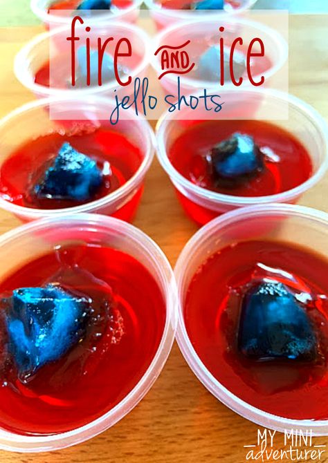 Fire and Ice Jello Shots - My Mini Adventurer Lime Jello Shots, Iced Tea Party, Making Jello Shots, Jello Shots Vodka, Jello Shot Cups, How To Make Jello, Ice Party, Blue Jello, Iced Drinks Recipes