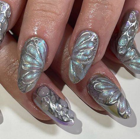 Ethereal Butterfly, Retro Nails, Her Nails, Butterfly Nail, Minimalist Nails, Dream Nails, Funky Nails, Pretty Acrylic Nails, Dope Nails