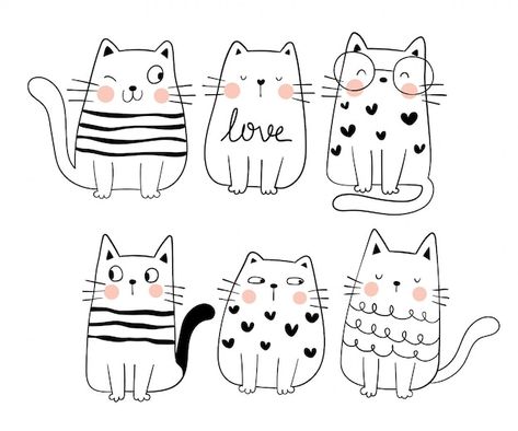 Dessiner Un Chat Drôle De Collection De ... | Premium Vector #Freepik #vector #chaton #chat-amour #chat #chat-animal Cute Cat Clipart, Kawaii Kittens, Kawaii Doodle, Vector Illustration Character, Happy Doodles, Draw Vector, Cat Outline, Chat Kawaii, Cat Digital