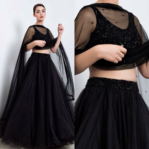 *VRINDAVAN FASHION PRESENTS STYLISH DESIGNER LEHNEGA IN SUPERIOR QUALITY* 🖤🖤🖤🖤🖤🖤🖤🖤🖤🖤🖤🖤 # CODE:- *VF 33 (BLACK SEQUINS)* 🖤🖤🖤🖤🖤🖤🖤🖤🖤🖤🖤 *Fill ur wardrobe with new designer lehnega choli set, gives you fabulous looks* # FABRIC DETAILS:- # LEHENGA :- HEAVY NYLON NET (FULL STITCH) # BLOUSE:- HEAVY LYCRA VELVET WITH *BLACK COLOR SEQUINS WORK ON BOTH SIDES*(sleeve less full stitched blouse) # DUPATTA:- HEAVY NYLON NET WITH SEQUINS LACE ON EACH SIDE # INNER :- SILK Lehenga Choli Traditional, Designer Lengha, Plain Lehenga, Suits Indian, Bridesmaid Lehenga, Black Lehenga, Gown Party Wear, Indian Outfits Lehenga, Lehnga Dress