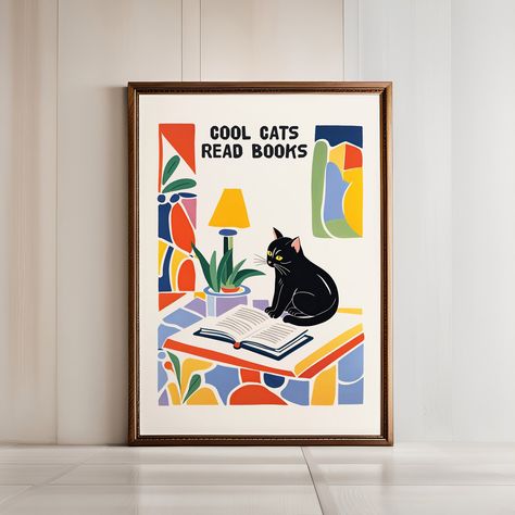 Diy Classroom Posters, Books Minimalist, Cat Reading Book, Art Book Cover, Library Poster, Books Poster, Book Cover Poster, Library Posters, Book Graphic